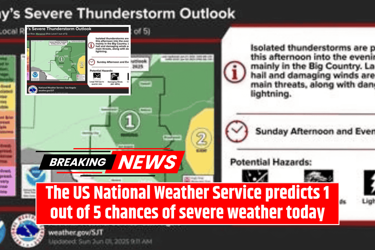 The US National Weather Service predicts 1 out of 5 chances of severe weather today
